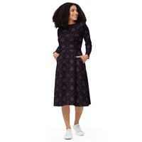 All-Seeing Eye pattern on women's long-sleeve midi dress, front view