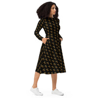 Eye of Ra pattern on women's long-sleeve midi dress, right-front view