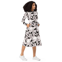 Hearse & Coffin pattern on women's long-sleeve midi dress, right-front view
