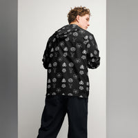 Demonology occult symbol patterned jacket, back view