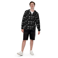 Demonology occult symbol patterned jacket, front view