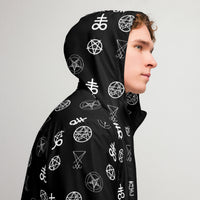 Demonology occult symbol patterned jacket, right-side view