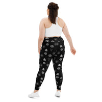 Demonology Occult Symbols pattern on plus size women's leggings, back view