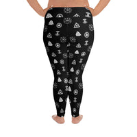 Viking Runes & Norse Symbols pattern on plus size women's leggings, back view