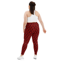 Red Haunted Mansion pattern on plus size women's leggings, back view