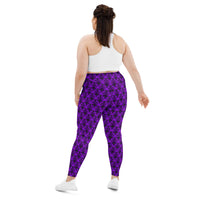 Purple Haunted Mansion pattern on plus size women's leggings, back view