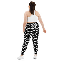 Flying Vampire Bats pattern on plus size women's leggings, back view