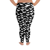 Flying Vampire Bats pattern on plus size women's leggings, back view