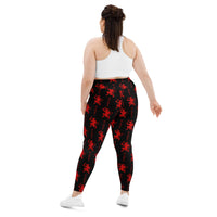 Black Krampus pattern on plus size women's leggings, back view