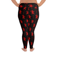 Black Krampus pattern on plus size women's leggings, back view