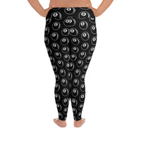 8 Ball Billiards pattern on plus size women's leggings, back view