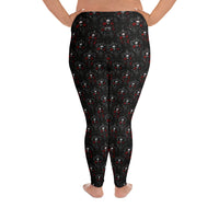 Bloody Skulls & Red Roses pattern on plus size women's leggings, back view