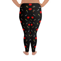 Classic Horror Weapons pattern on plus size women's leggings, back view
