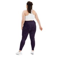 Purple Tarot Cards pattern on plus size women's leggings, back view