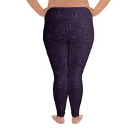 Purple Tarot Cards pattern on plus size women's leggings, back view
