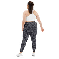 Black Rose Lace pattern on plus size women's leggings, back view