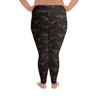 Vampire Bat Skeletons pattern on plus size women's leggings, back view