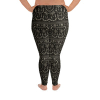 Krampus Christmas Pattern pattern on plus size women's leggings, back view