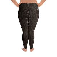 Gothic Cross & Dead Trees pattern on plus size women's leggings, back view