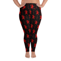 Black Krampus pattern on plus size women's leggings, front view