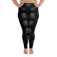 All-Seeing Eye Medallions pattern on plus size women's leggings, front view