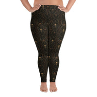 Skull Carnival pattern on plus size women's leggings, front view