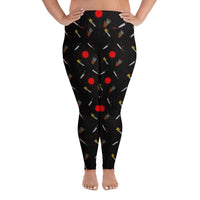 Classic Horror Weapons pattern on plus size women's leggings, front view