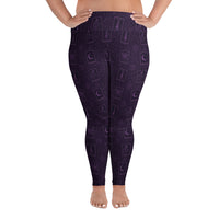 Purple Tarot Cards pattern on plus size women's leggings, front view