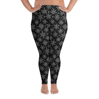 Gothic Snowflakes pattern on plus size women's leggings, front view