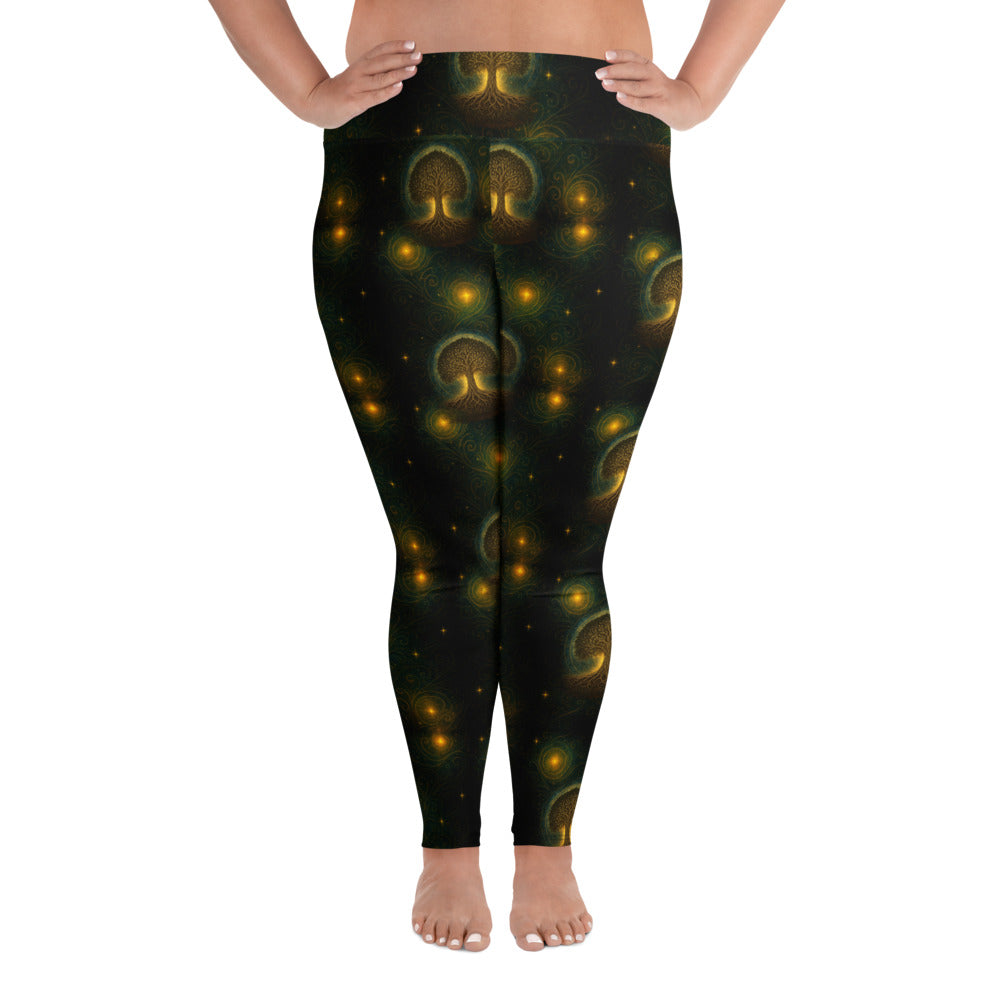 Tree of Life pattern on plus size women's leggings, front view