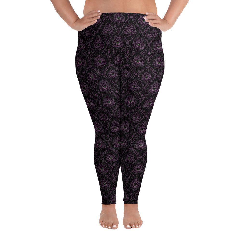 All-Seeing Eye pattern on plus size women's leggings, front view