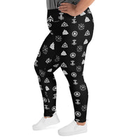 Viking Runes & Norse Symbols pattern on plus size women's leggings, left-side view