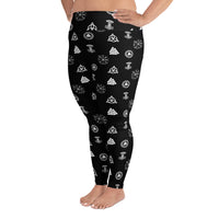 Viking Runes & Norse Symbols pattern on plus size women's leggings, left-side view