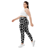 Flying Vampire Bats pattern on plus size women's leggings, left-side view