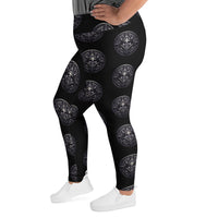 All-Seeing Eye Medallions pattern on plus size women's leggings, left-side view