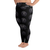All-Seeing Eye Medallions pattern on plus size women's leggings, left-side view