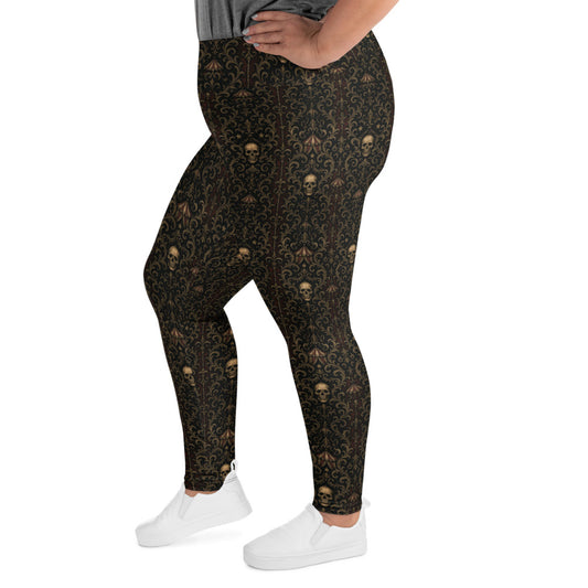 Skull Carnival pattern on plus size women's leggings, left-side view