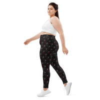 Bloody Skulls & Red Roses pattern on plus size women's leggings, left-side view