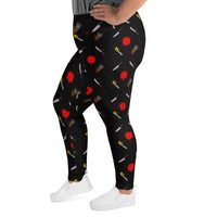 Classic Horror Weapons pattern on plus size women's leggings, left-side view