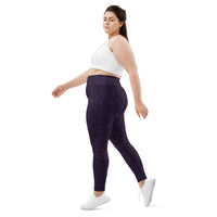 Purple Tarot Cards pattern on plus size women's leggings, left-side view