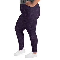 Purple Tarot Cards pattern on plus size women's leggings, left-side view