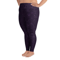 Purple Tarot Cards pattern on plus size women's leggings, left-side view