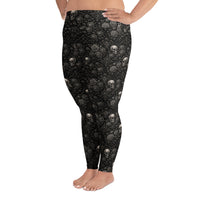 Skulls & Roses pattern on plus size women's leggings, left-side view