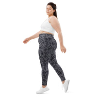 Black Rose Lace pattern on plus size women's leggings, left-side view