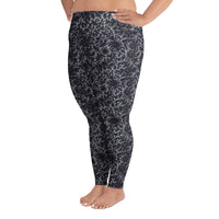 Black Rose Lace pattern on plus size women's leggings, left-side view