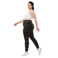 Vampire Bat Skeletons pattern on plus size women's leggings, left-side view
