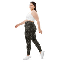 Krampus Christmas Pattern pattern on plus size women's leggings, left-side view