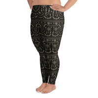 Krampus Christmas Pattern pattern on plus size women's leggings, left-side view