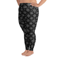 Gothic Snowflakes pattern on plus size women's leggings, left-side view