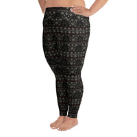 Gothic Christmas Tree pattern on plus size women's leggings, left-side view